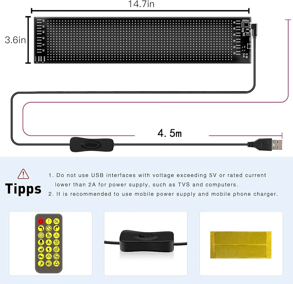 Cata CT-4568 Esnek LED Matrix Panel - Mobil Uygulama Destekli Kayan Yazı Tabela (5V Bluetooth)