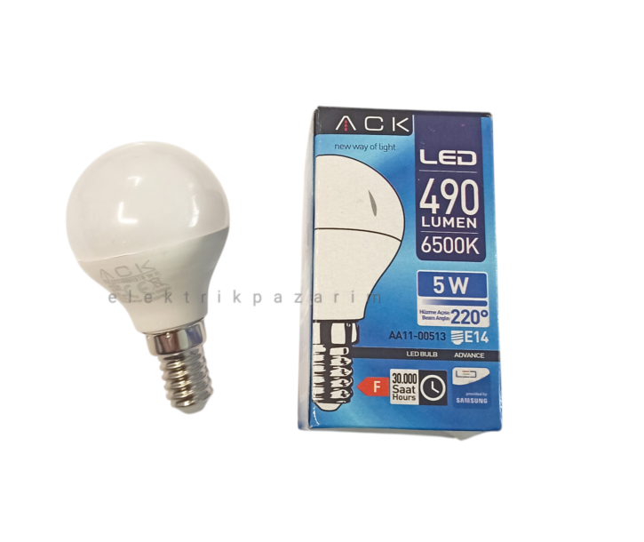 ACK 5W KÜÇÜK TOP AMPUL SAMSUNG LED BEYAZ 6500K E14 İNCE DUYLU
