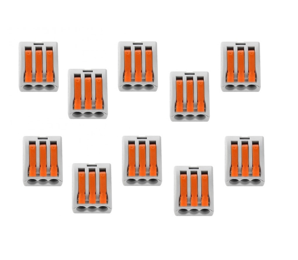 ﻿10 ADET X HOROZ CONNECTOR-3 WAGO TİPİ 3’LÜ KOMPAKT BUAT KLEMENSİ 0,08 - 4Mm2