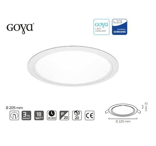 GOYA%2018W%20PANEL%20LED%20BEYAZ%206500K%20SAMSUNG%20LEDLİ%203%20YIL%20GARANTİLİ