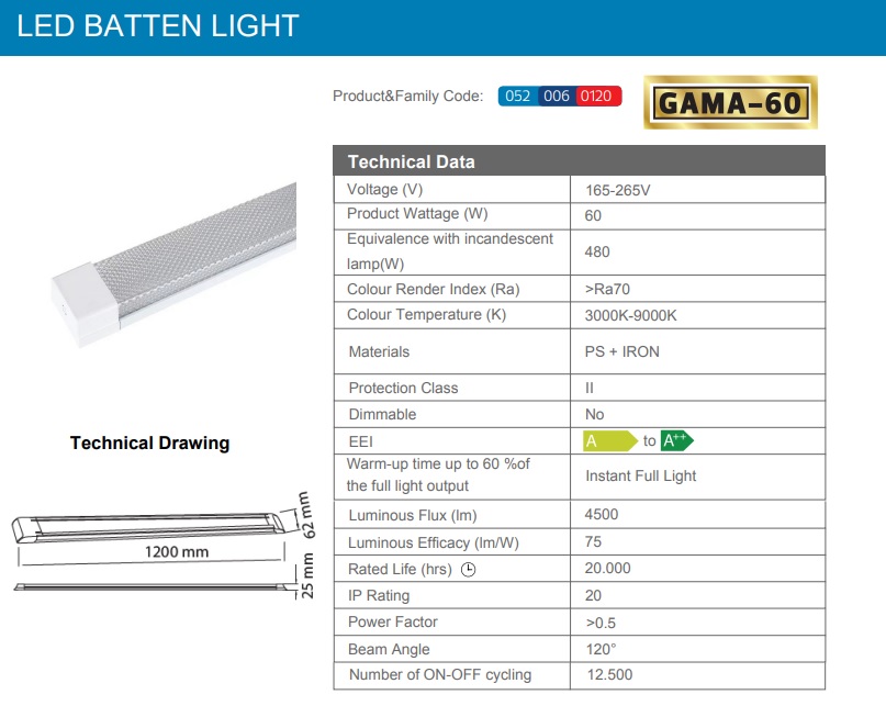 HOROZ GAMA-60 60W LED BANT ARMATÜR 7000K 4500LM