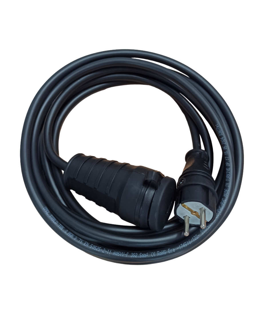 5 METRE ELEKTRİKLİ ARAÇ ŞARJI İÇİN UZATMA KABLOSU PRİZ UZATMA KABLOSU SİYAH