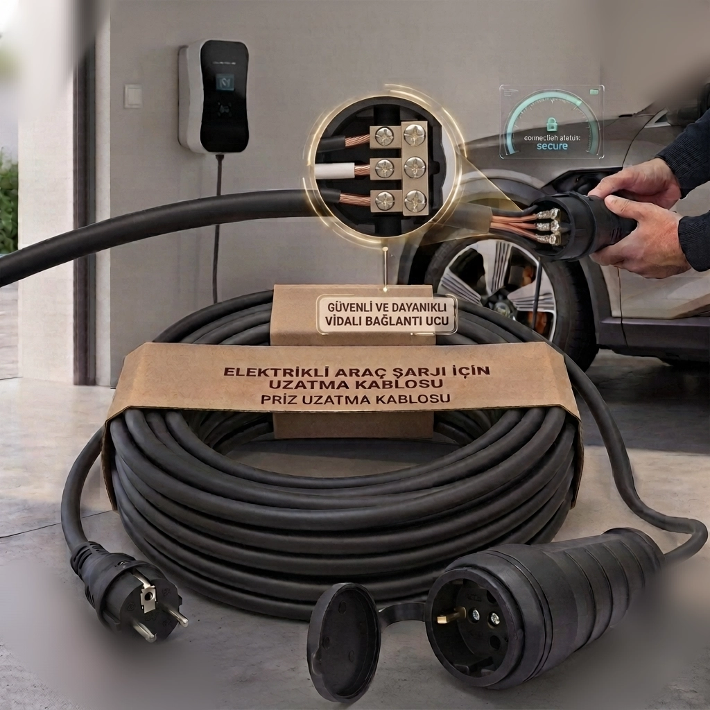 15 METRE ELEKTRİKLİ ARAÇ ŞARJI İÇİN UZATMA KABLOSU PRİZ UZATMA KABLOSU SİYAH