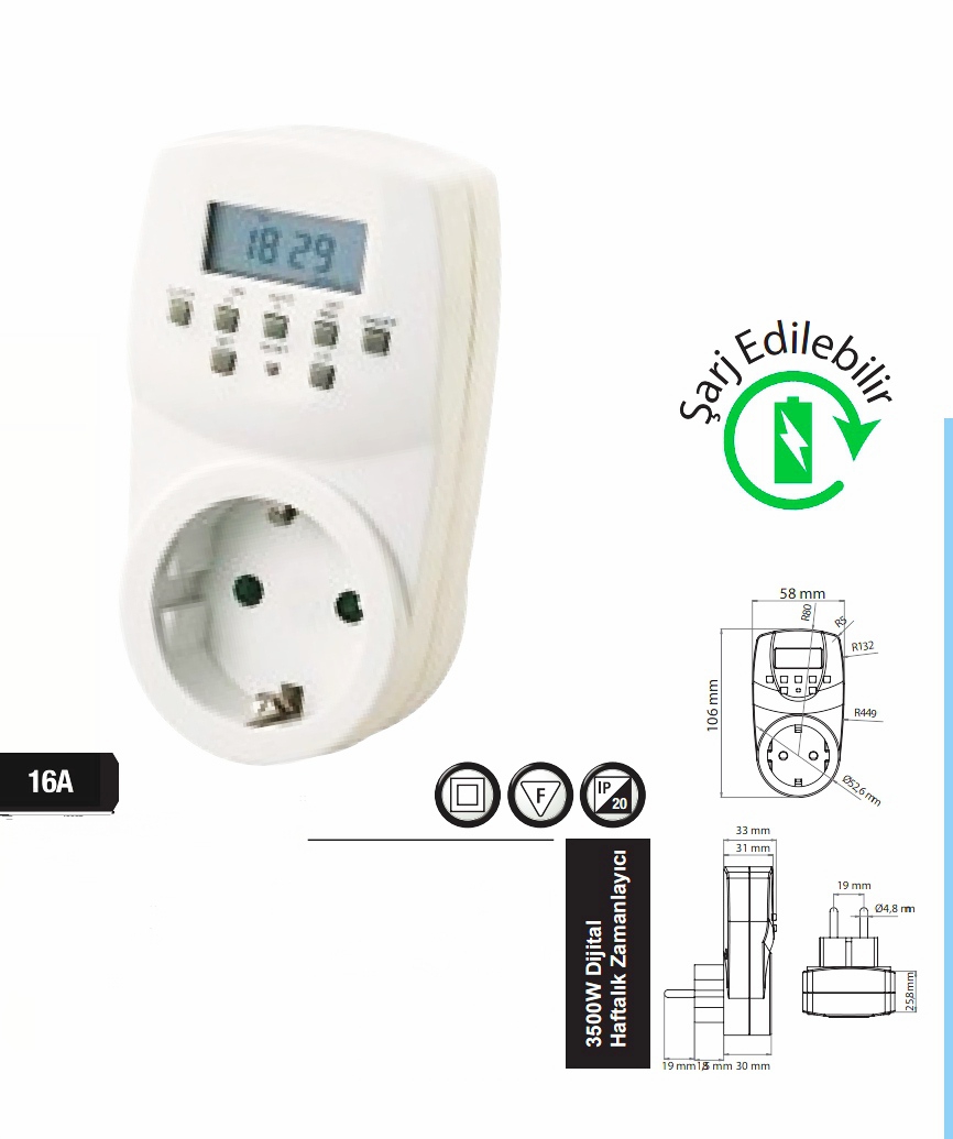 HOROZ TIMER 2 ZAMAN SAATİ 3500 W DİJİTAL HAFTALIK ZAMANLAYICI