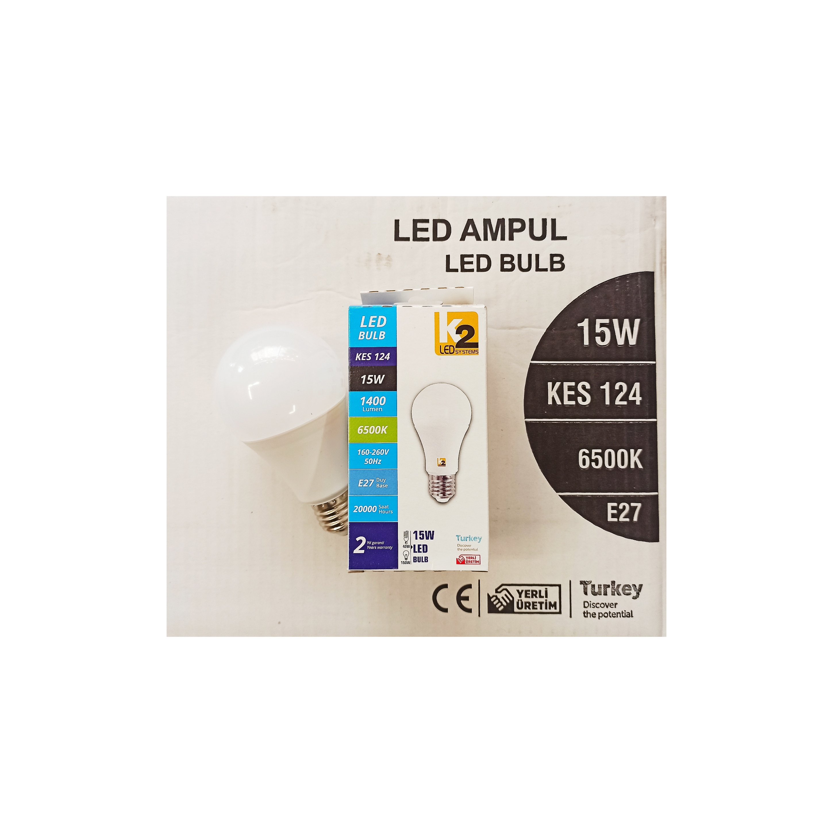 K2 15W LED AMPUL BEYAZ E27 DUYLU 6500K 1400LM 