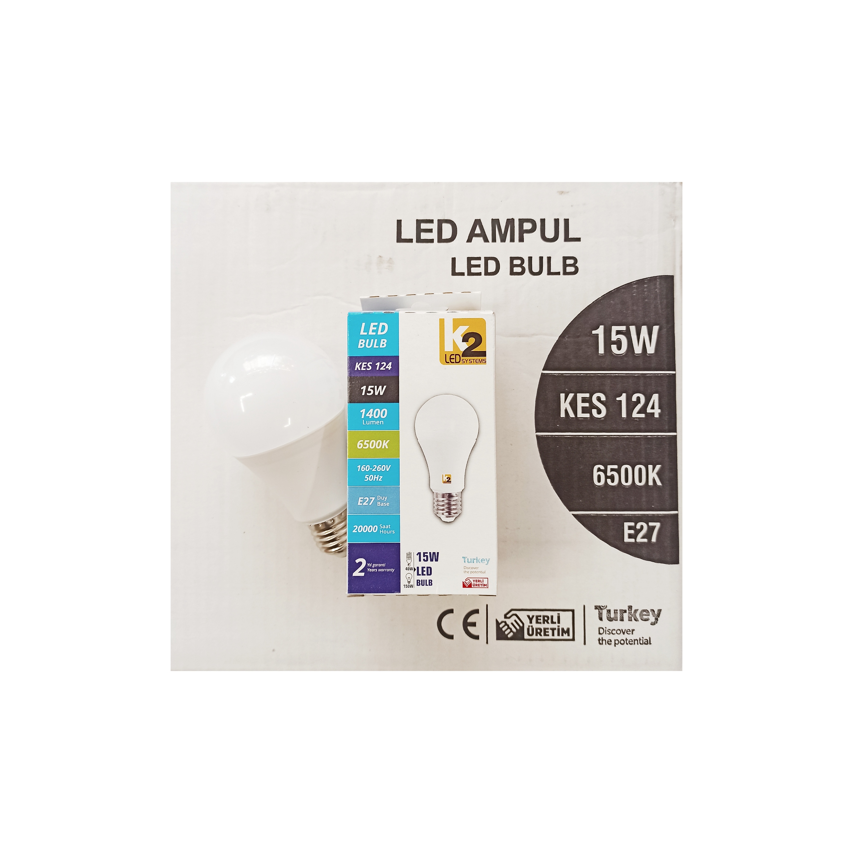 K2 15W LED AMPUL BEYAZ E27 DUYLU 6500K 1400LM 