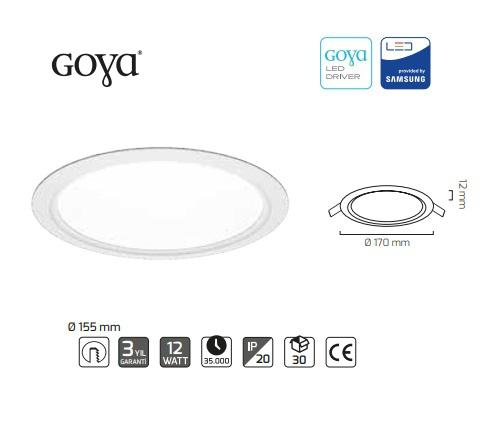 GOYA 12W LED PANEL SIVA ALTI BEYAZ 6500K GY-1758