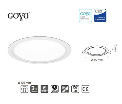 GOYA 15W SIVA ALTI LED PANEL BEYAZ 6500K GY-1768