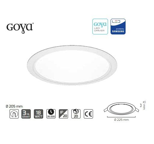 GOYA 18W PANEL LED BEYAZ 6500K SAMSUNG LEDLİ 3 YIL GARANTİLİ