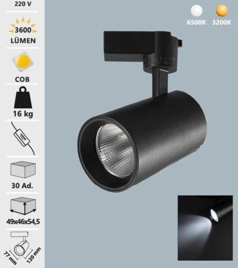 NOAS YL29-4001 LYON 40 WATT RAY SPOT SİYAH KASA BEYAZ IŞIK 6500K