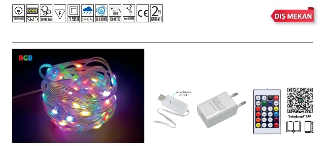 HOROZ FAIRY-10 RGB LED SETİ ANİMASYONLU 10 METRE USB UYGULAMA KONTROL 
