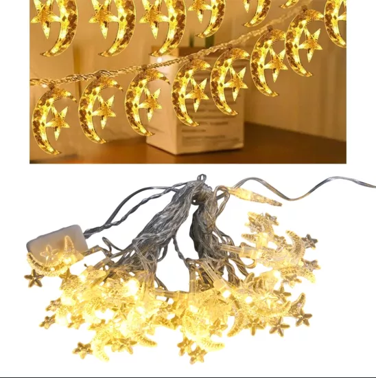 5 metre 20 Led Ay Yıldızlı Günışığı Ledli Sabit Dekoratif Lamba - Ramazan Süsleme Işıkları 