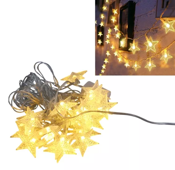 5 metre 20 Led Yıldızlı Günışığı Ledli Sabit Dekoratif Lamba - Ramazan Süsleme Işıkları 