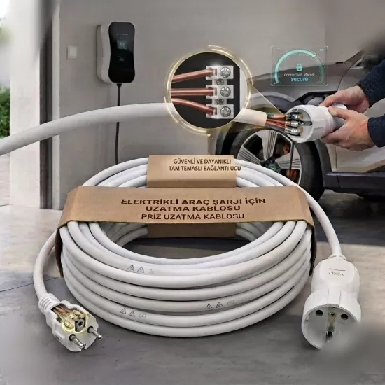 15 METRE ELEKTRİKLİ ARAÇ ŞARJI İÇİN UZATMA KABLOSU PRİZ UZATMA KABLOSU