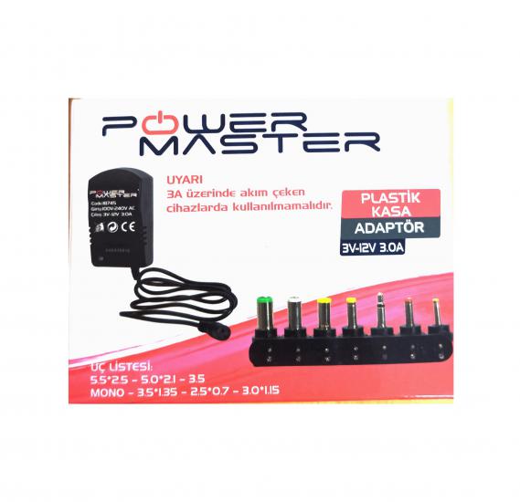 POWERMASTER  3V 12V 3A ÇOK UÇLU KADEMELİ ADAPTÖR 18745