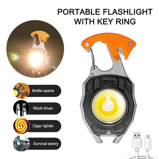 KEYCHAIN W5147 LED ANAHTARLIK ÇOK AMAÇLI IŞILDAK ŞARJLI ÇAKMAKLI EL FENERİ KAMP LAMBASI