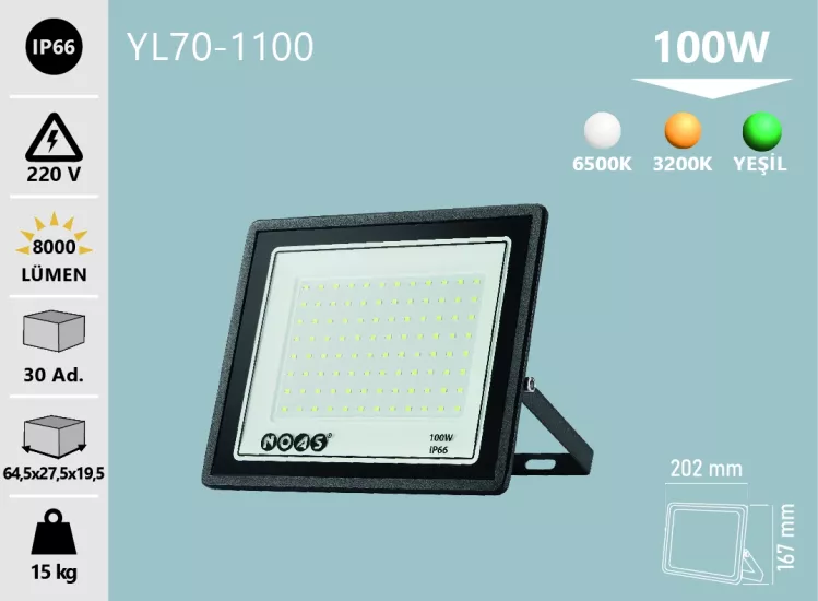 NOAS 100W ULTRA SLIM LED PROJEKTÖR BEYAZ 6500K