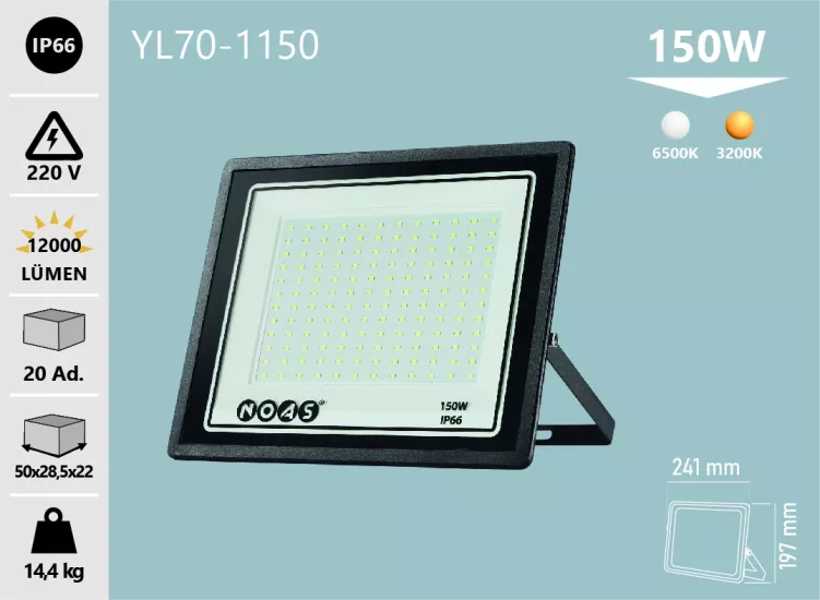 NOAS 150W ULTRA SLIM LED PROJEKTÖR BEYAZ 6500K