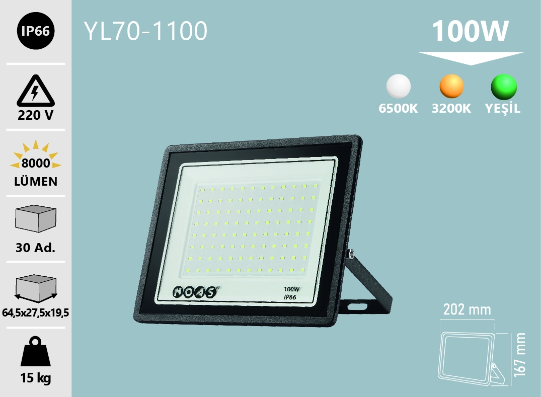 NOAS 100W ULTRA SLIM LED PROJEKTÖR BEYAZ 6500K