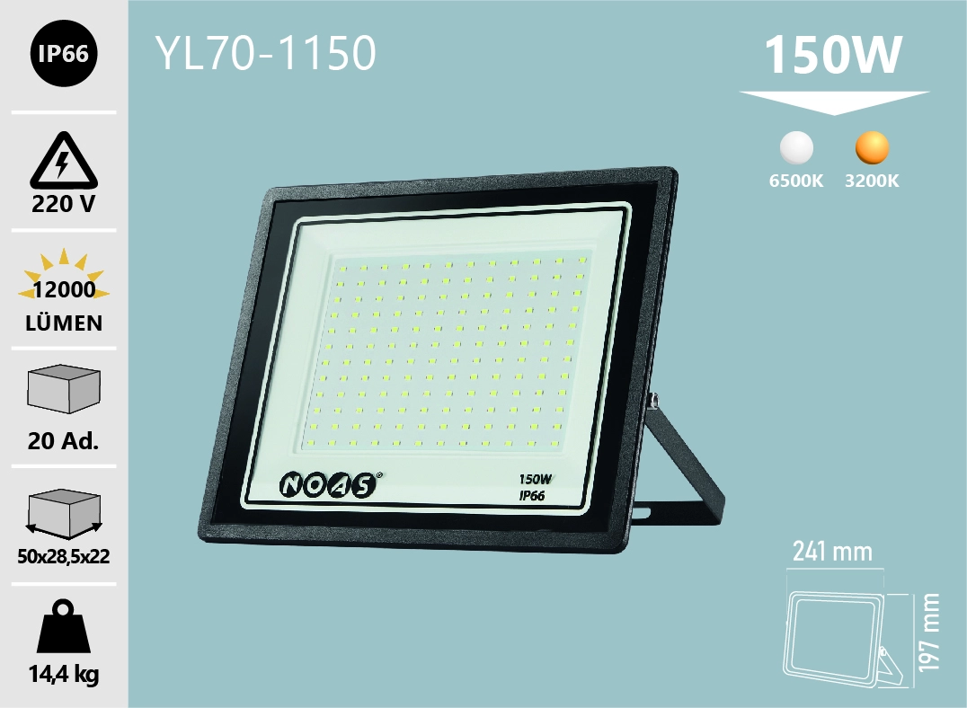 NOAS 150W ULTRA SLIM LED PROJEKTÖR BEYAZ 6500K